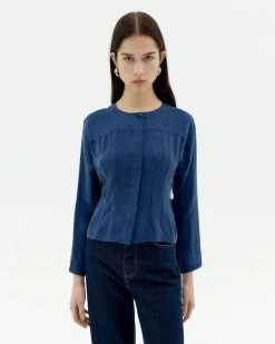 Blaue Cupro Bluse Briana