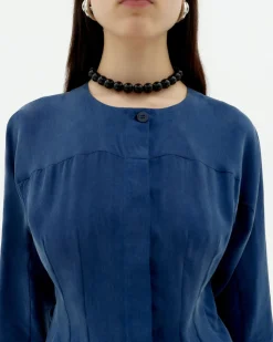 Blaue Cupro Bluse Briana