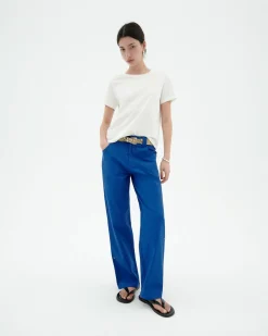 Blaue gerade Hose Perle