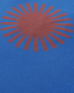 Blaues T-Shirt braune Sonne Rücken