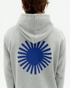 Graues Kapuzensweatshirt Simon blaue Sonne Rücken