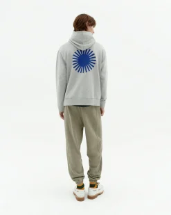 Graues Kapuzensweatshirt Simon blaue Sonne Rücken