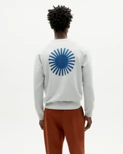 Graues Sweatshirt blaue Sonne Rücken