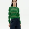 Grüner halbstransparenter Strickpullover Be