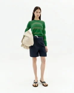 Grüner halbstransparenter Strickpullover Be