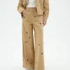 Kamelbraune wide leg handbestickter Hose Hedda
