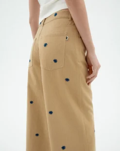 Kamelbraune wide leg handbestickter Hose Hedda