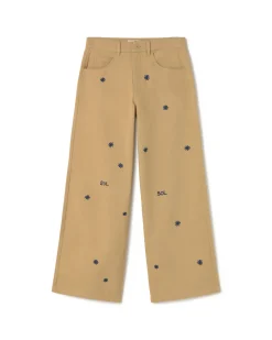 Kamelbraune wide leg handbestickter Hose Hedda