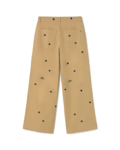 Kamelbraune wide leg handbestickter Hose Hedda