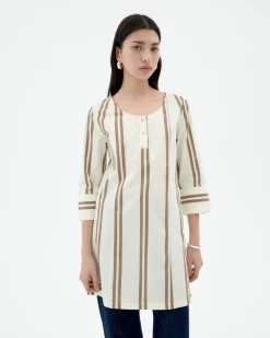 Kurzes gestreiftes Popeline Kleid Maria