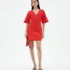 Kurzes rotes V Ausschnitt Kleid Kim