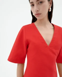 Kurzes rotes V Ausschnitt Kleid Kim
