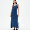 Langes blaues Cupro Kleid Sade