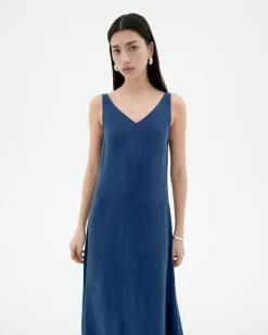 Langes blaues Cupro Kleid Sade