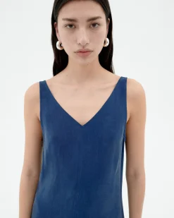 Langes blaues Cupro Kleid Sade