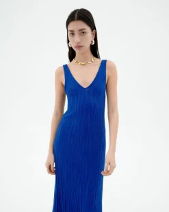 Langes blaues Ecovero Strickkleid Sade