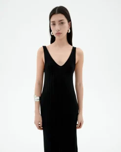 Langes schwarzes Ecovero Strickkleid Sade