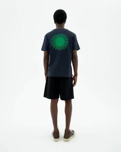 Navy T-Shirt grüne Sonne Rücken