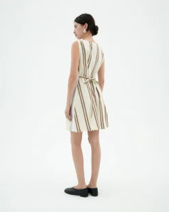 Popeline gestreiftes Schleife Kleid Cecile