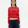 Roter halbstransparenter Strickpullover Be