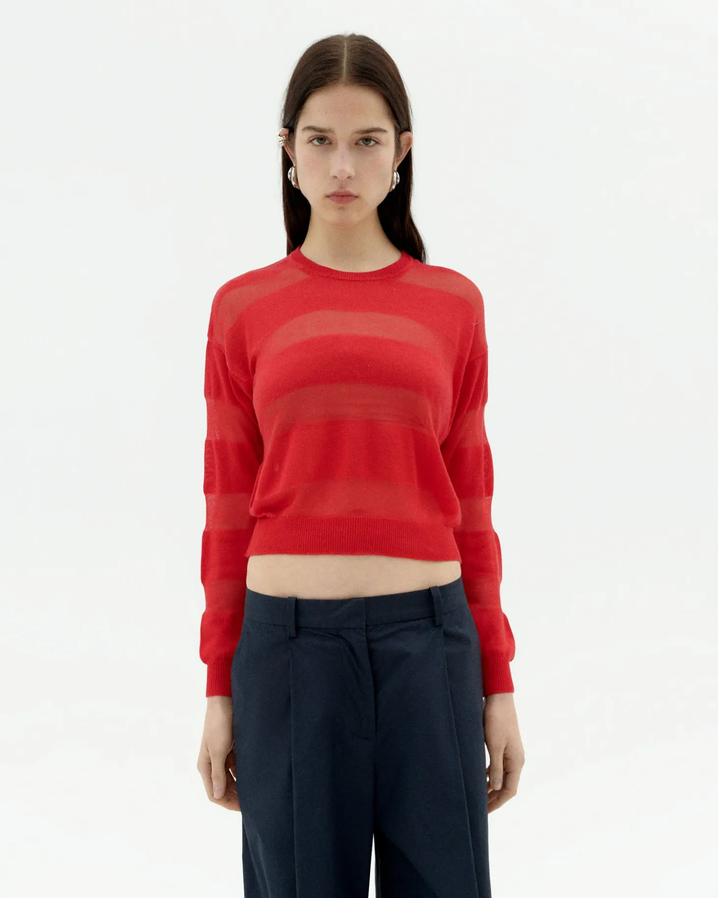 Roter halbstransparenter Strickpullover Be