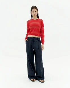 Roter halbstransparenter Strickpullover Be