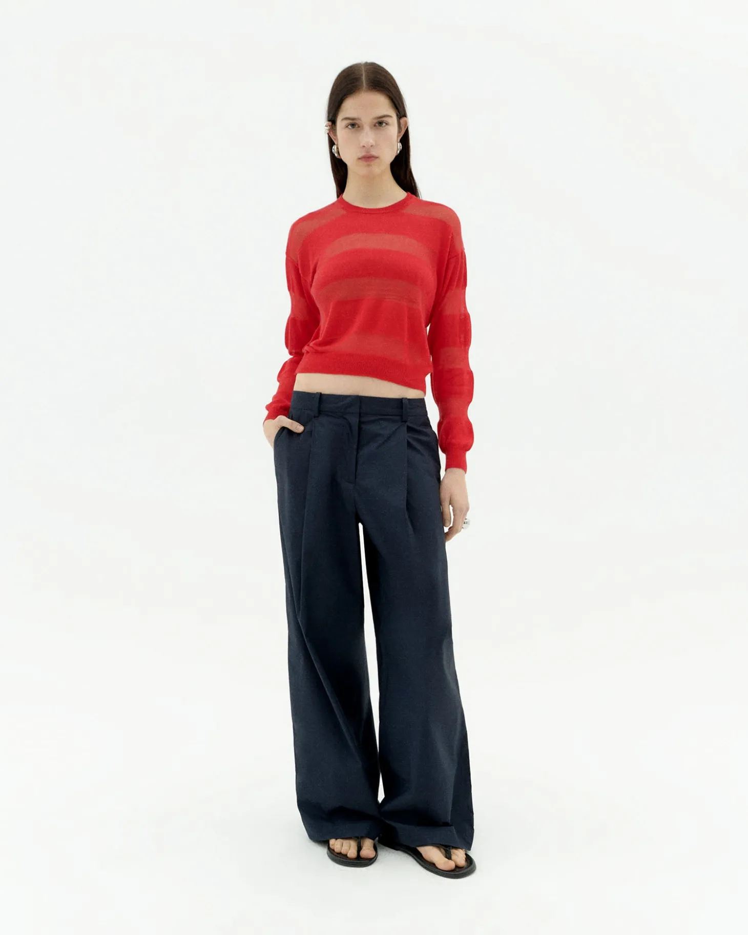 Roter halbstransparenter Strickpullover Be