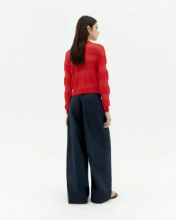 Roter halbstransparenter Strickpullover Be