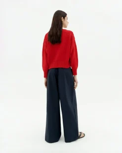 Roter texturierter Strickpullover Clara