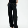 Schwarze wide leg Seersucker Hose Manolita