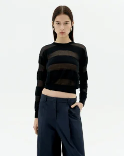 Schwarzer halbstransparenter Strickpullover Be