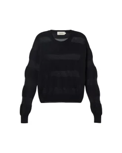 Schwarzer halbstransparenter Strickpullover Be