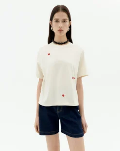 Weißes handbesticktes T-Shirt Lucia