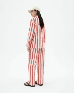 Wide leg Seersucker gestreifte Hose Manolita
